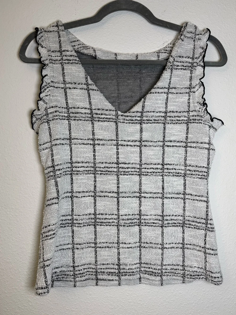 Banana Republic Black & White Windowpane Ruffle-Trim Midi Dress - Picture 3 of 5